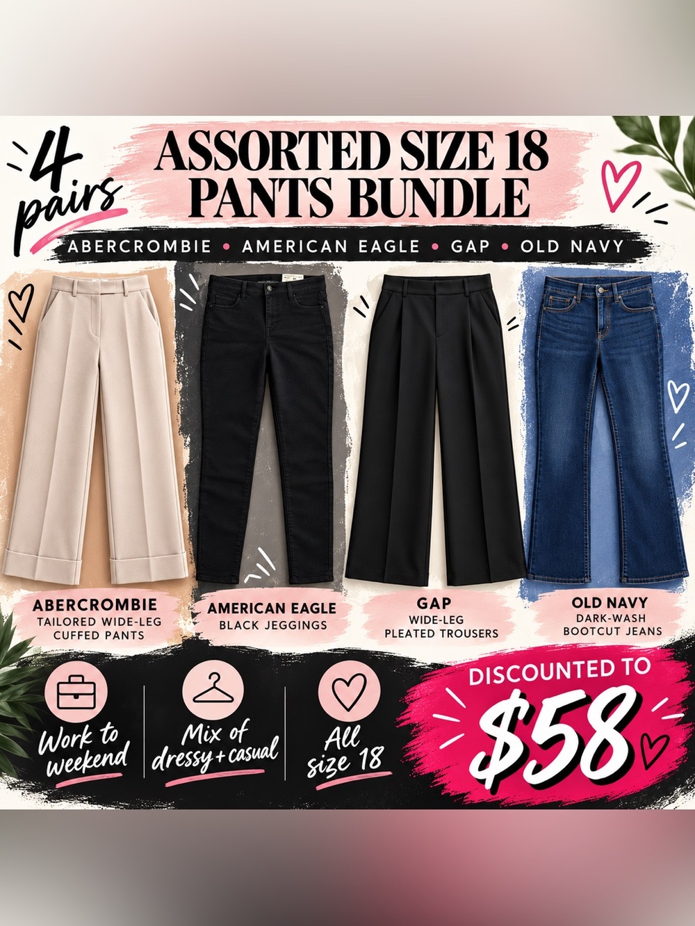🔥 4-Pair Size 18 Pants Bundle | Abercrombie, GAP, AE & Old Navy | $58